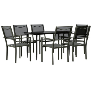 vidaXL Patio Dining Set Outdoor Table and Chair Black Steel and Textilene-34