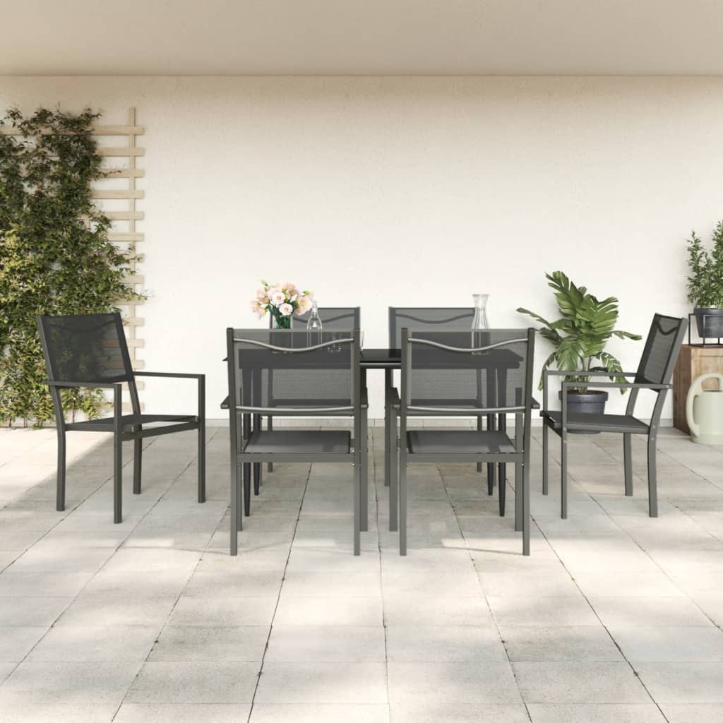 vidaXL Patio Dining Set Outdoor Table and Chair Black Steel and Textilene-40