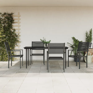 vidaXL Patio Dining Set Outdoor Table and Chair Black Steel and Textilene-0