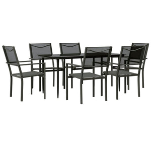 vidaXL Patio Dining Set Outdoor Table and Chair Black Steel and Textilene-14