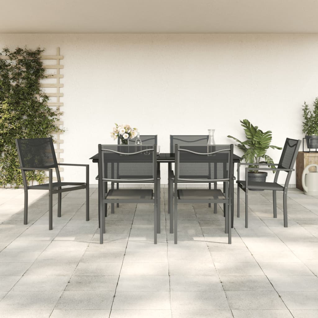 vidaXL Patio Dining Set Outdoor Table and Chair Black Steel and Textilene-20