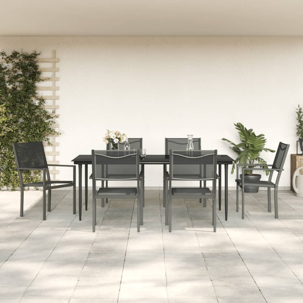 vidaXL Patio Dining Set Outdoor Table and Chair Black Steel and Textilene-27