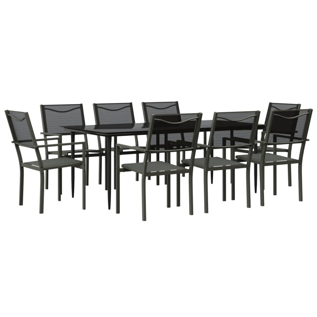 vidaXL Patio Dining Set Outdoor Table and Chair Black Steel and Textilene-36