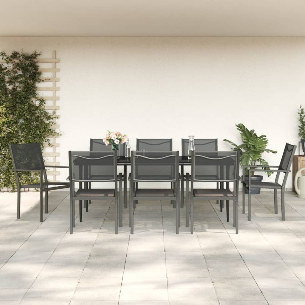 vidaXL Patio Dining Set Outdoor Table and Chair Black Steel and Textilene-42