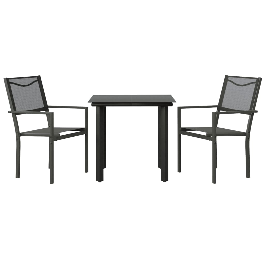 vidaXL Patio Dining Set Outdoor Table and Chair Black Steel and Textilene-0