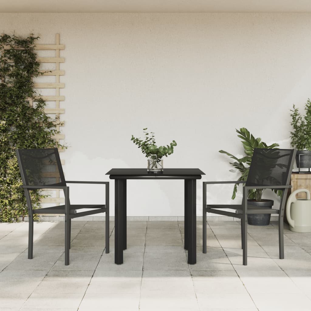 vidaXL Patio Dining Set Outdoor Table and Chair Black Steel and Textilene-10