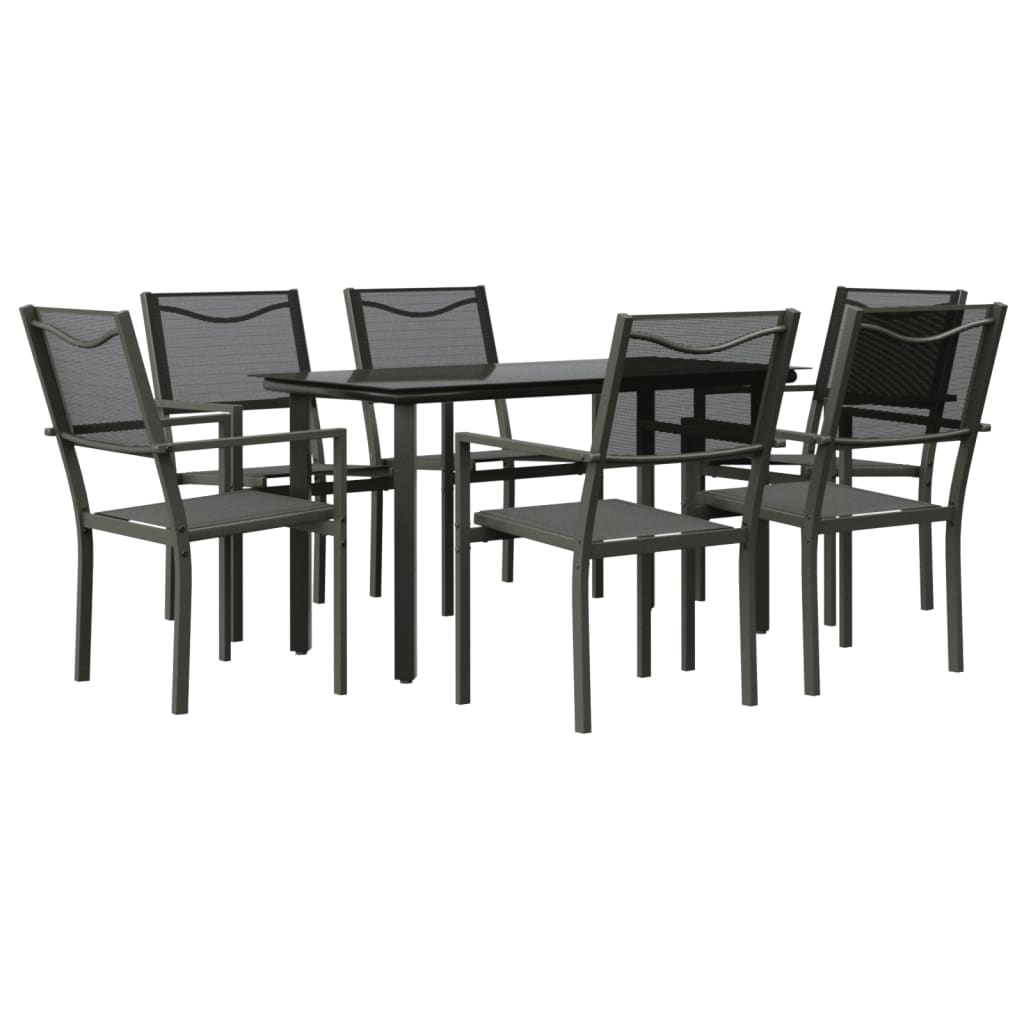 vidaXL Patio Dining Set Outdoor Table and Chair Black Steel and Textilene-28