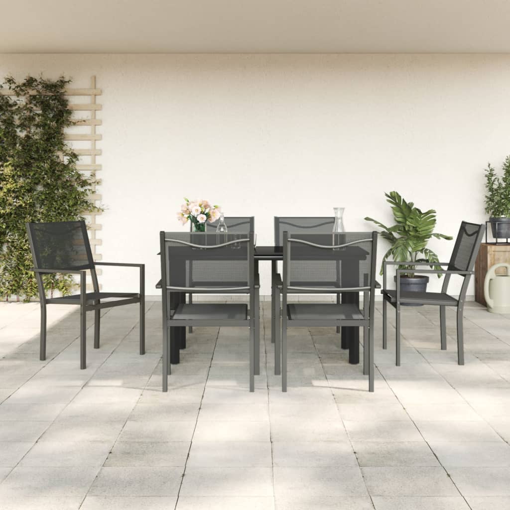 vidaXL Patio Dining Set Outdoor Table and Chair Black Steel and Textilene-33