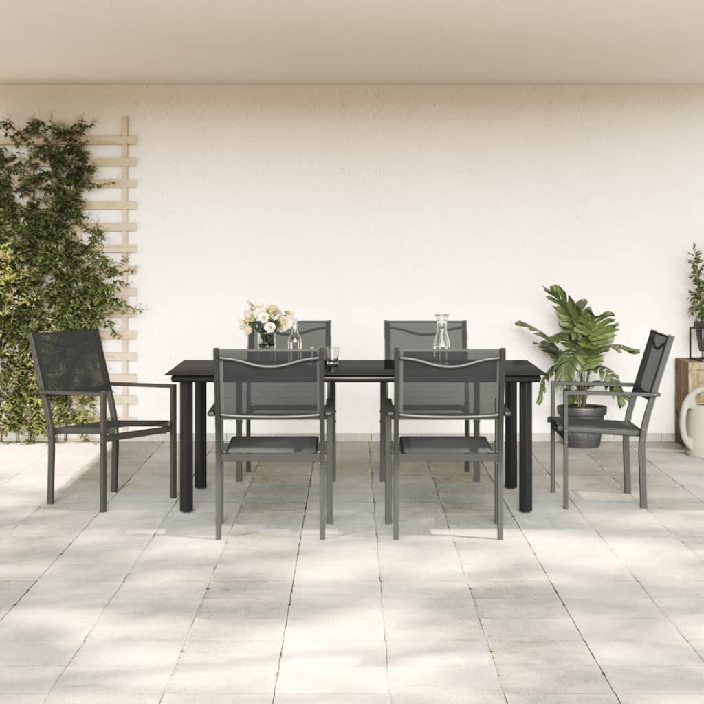 vidaXL Patio Dining Set Outdoor Table and Chair Black Steel and Textilene-24