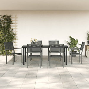 vidaXL Patio Dining Set Outdoor Table and Chair Black Steel and Textilene-24