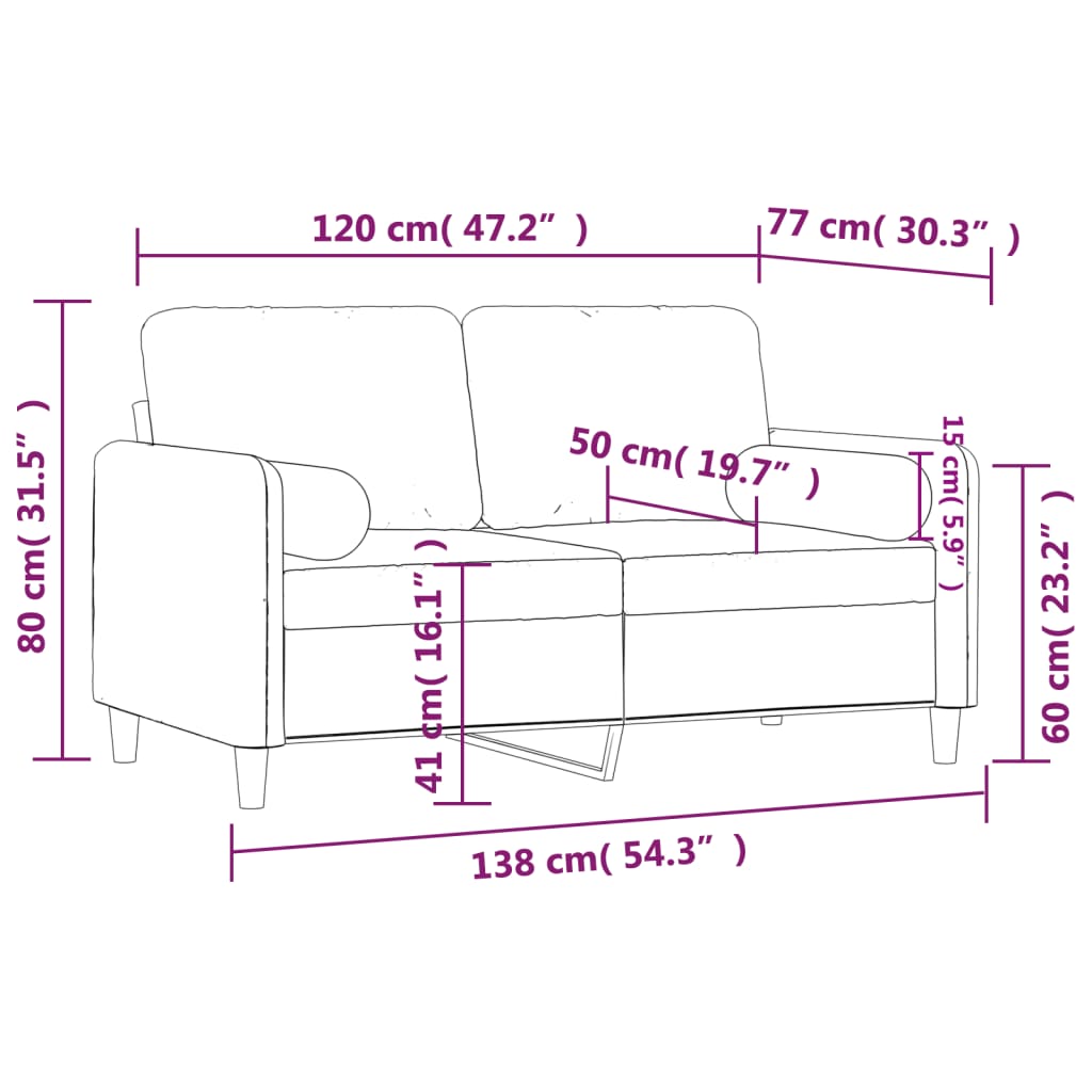 vidaXL 2-Seater Sofa with Throw Pillows Accent Loveseat for Living Room Velvet-33