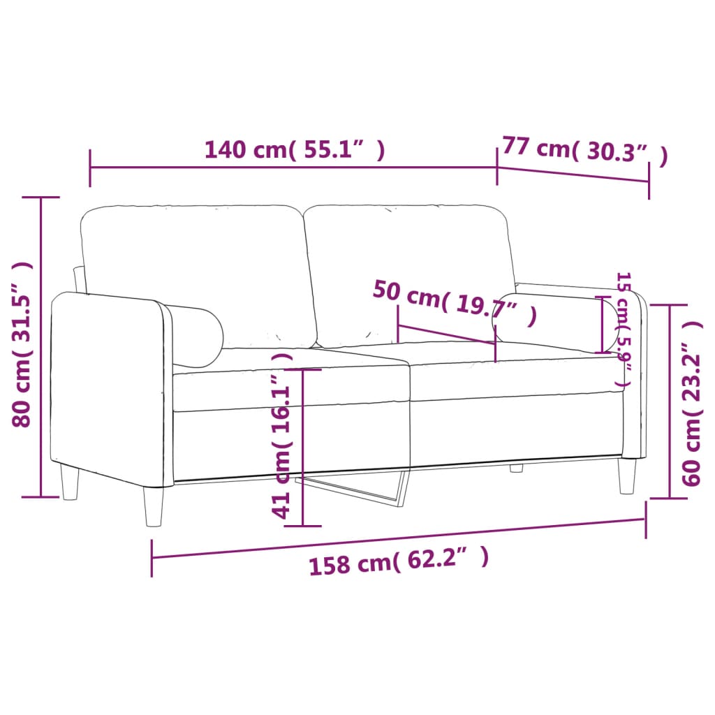 vidaXL 2-Seater Sofa with Throw Pillows Accent Loveseat for Living Room Velvet-36