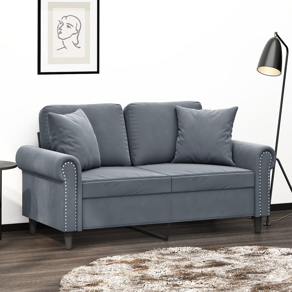 vidaXL 2-Seater Sofa with Throw Pillows Accent Loveseat for Living Room Velvet-9