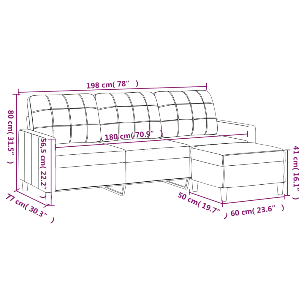 vidaXL Sofa Accent Upholstered 3-Seater Sofa Settee with Footstool Fabric-12