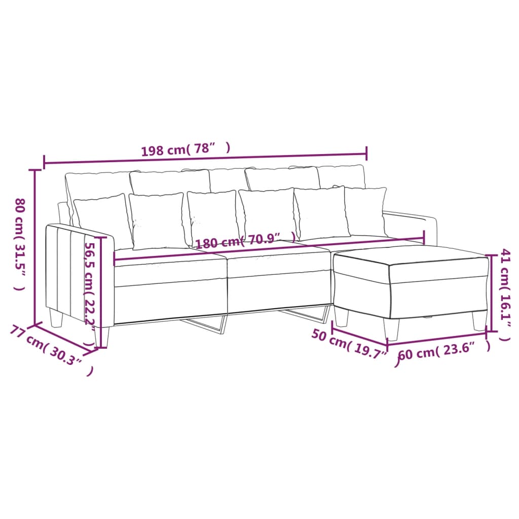 vidaXL Sofa 3-Seater Couch Sofa Armchair with Footstool for Living Room Fabric-1