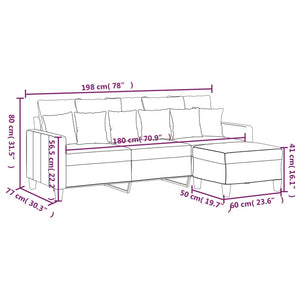 vidaXL Sofa 3-Seater Couch Sofa Armchair with Footstool for Living Room Fabric-1