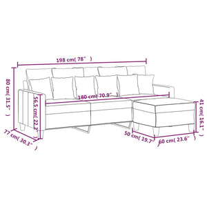 vidaXL Sofa 3-Seater Couch Sofa Armchair with Footstool for Living Room Fabric-13