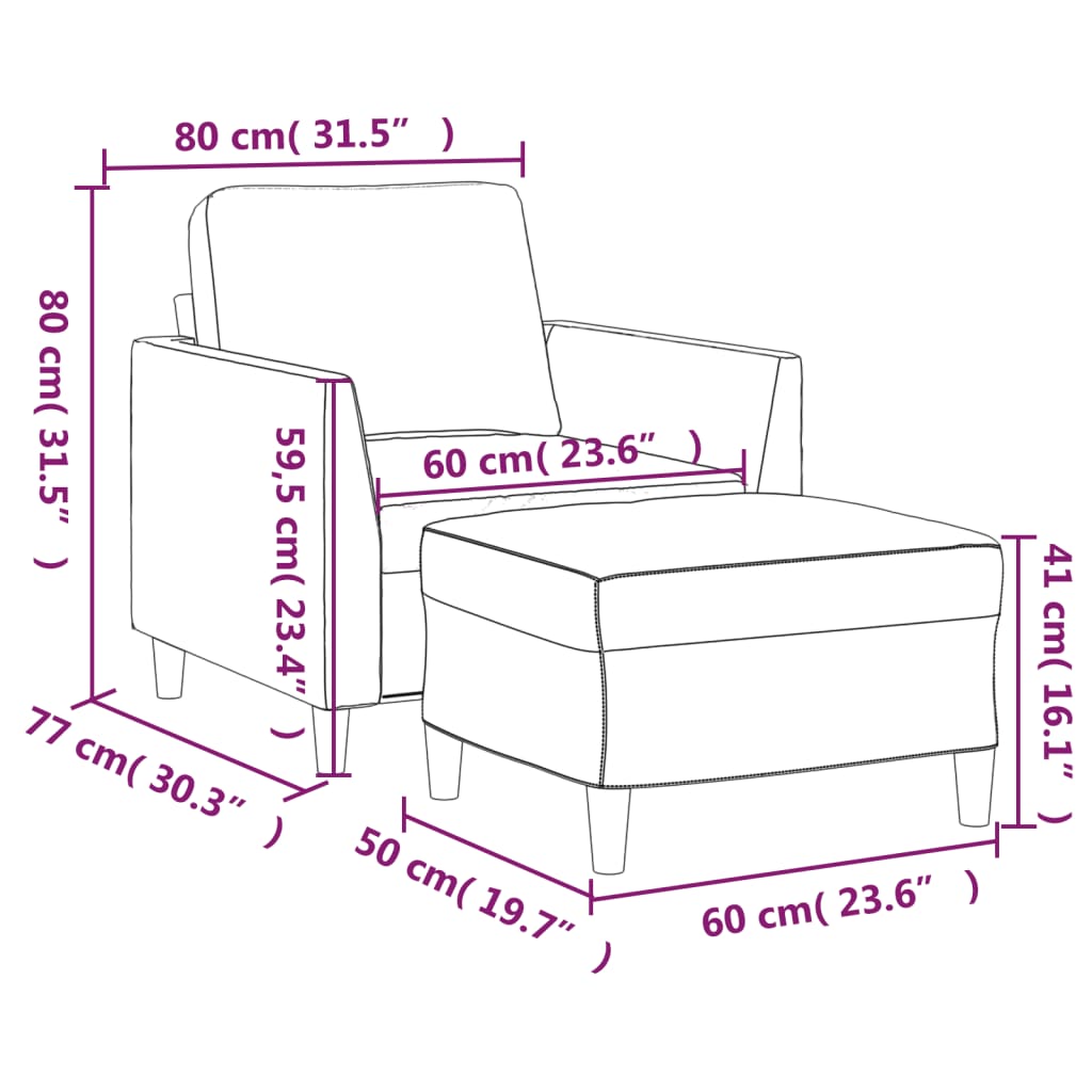 vidaXL Sofa Chair Accent Single Sofa Armchair with Footstool Faux Leather-3