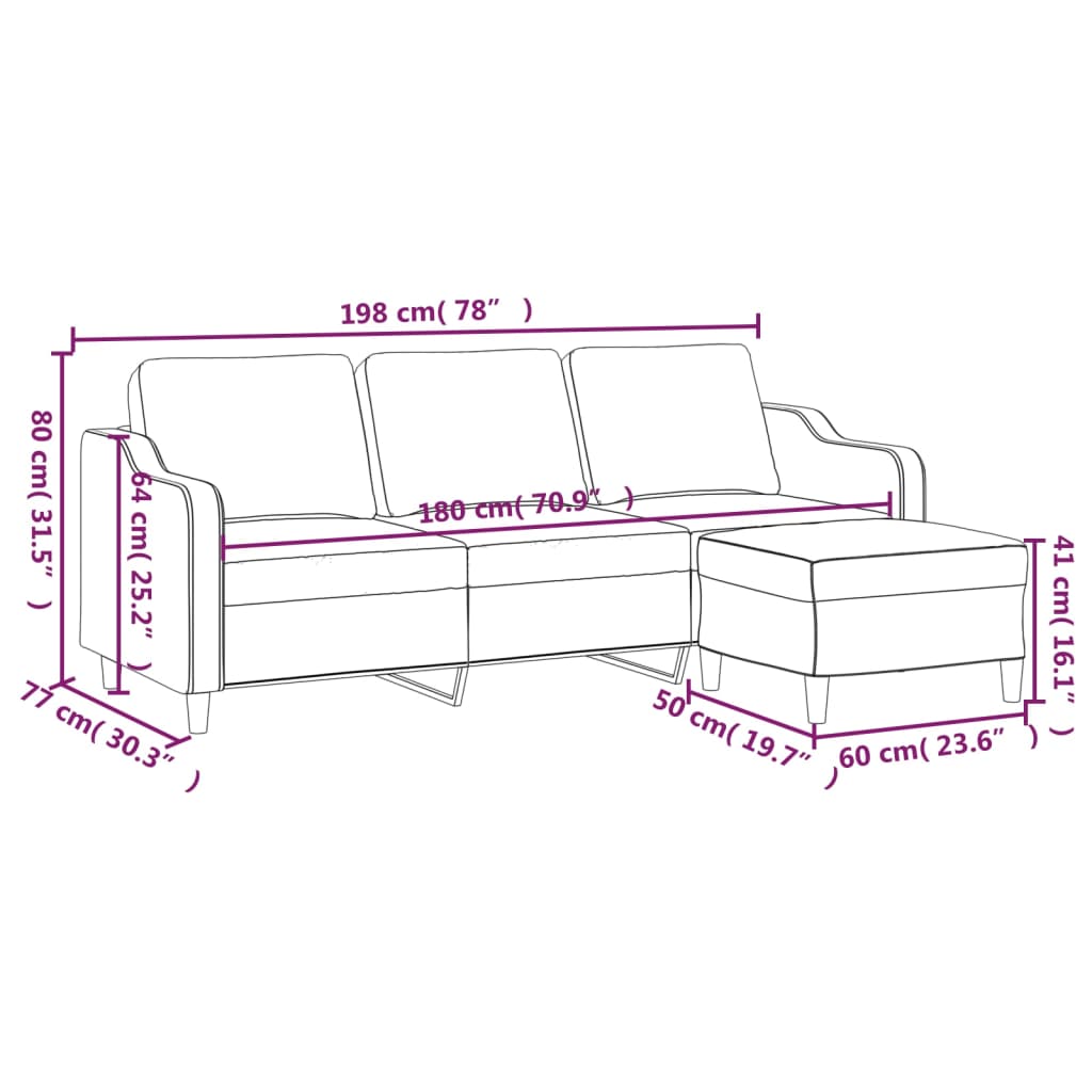 vidaXL Sofa 3-Seater Couch Sofa Armchair with Footstool for Living Room Fabric-7