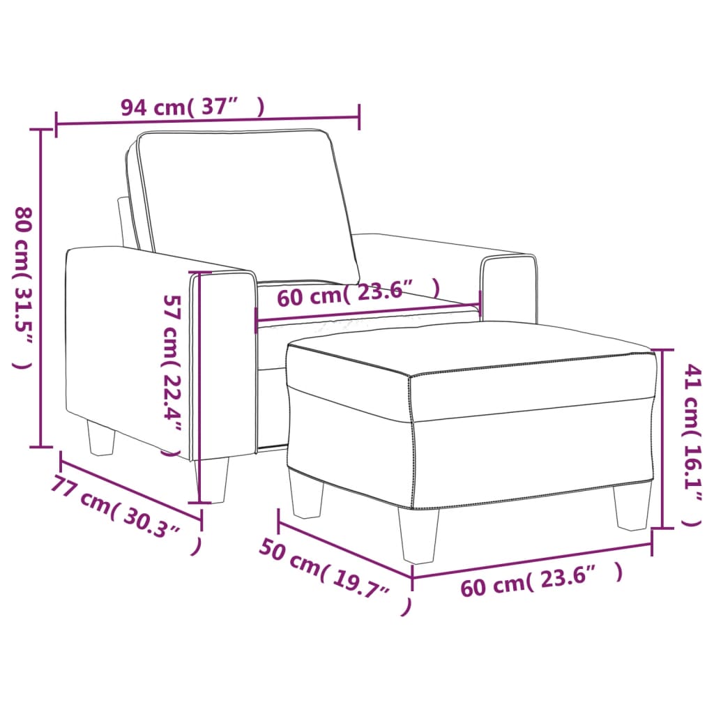 vidaXL Sofa Chair Single Sofa Armchair with Footstool for Living Room Fabric-3