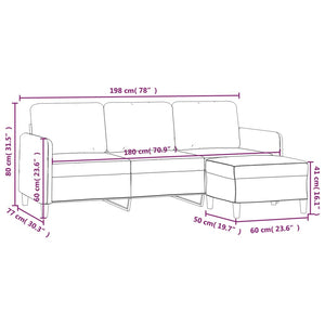 vidaXL Sofa 3-Seater Couch Sofa Armchair with Footstool for Living Room Fabric-7