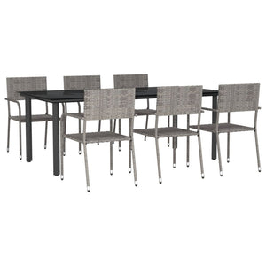 vidaXL Patio Dining Set Table and Chair Gray and Black Poly Rattan and Steel-0