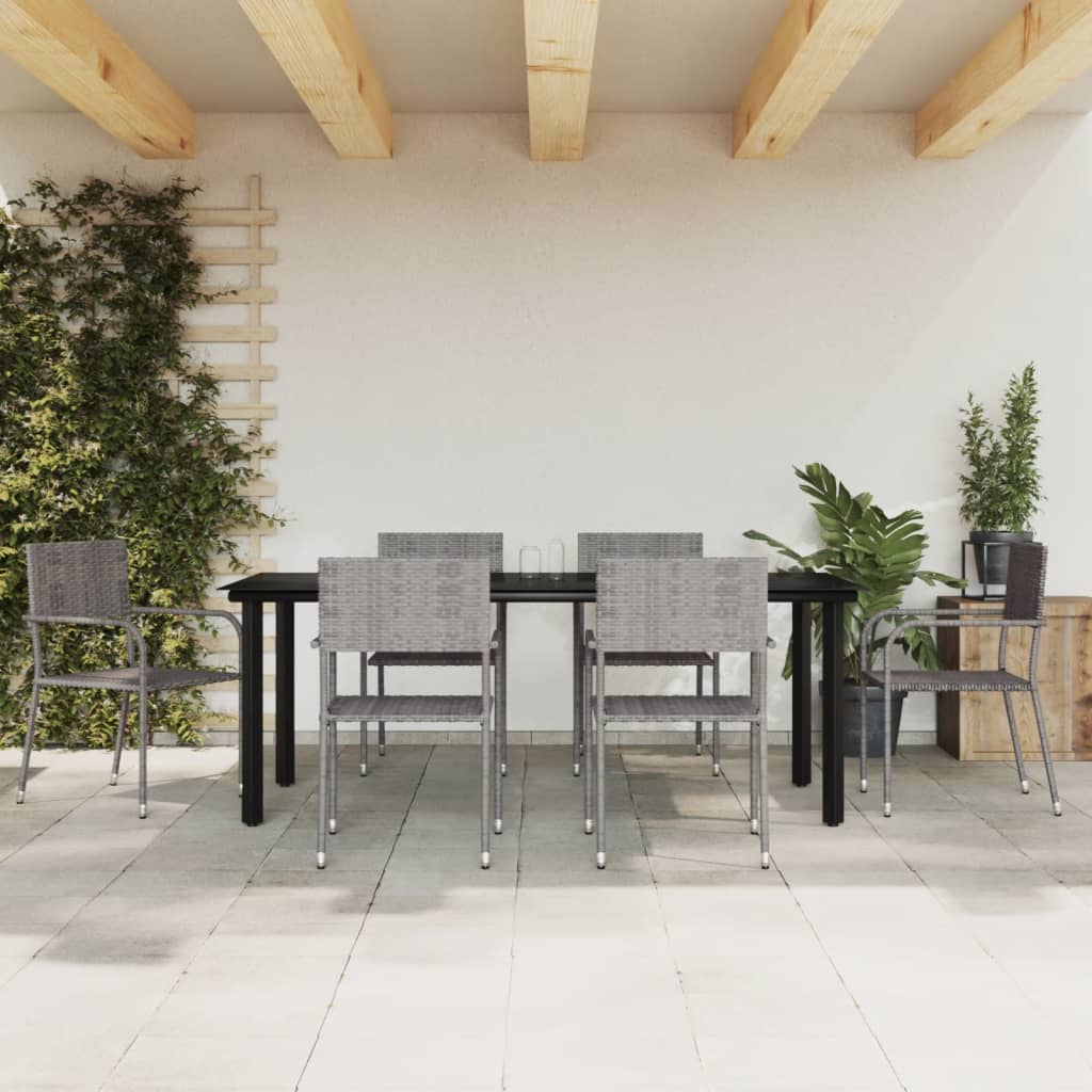 vidaXL Patio Dining Set Table and Chair Gray and Black Poly Rattan and Steel-5