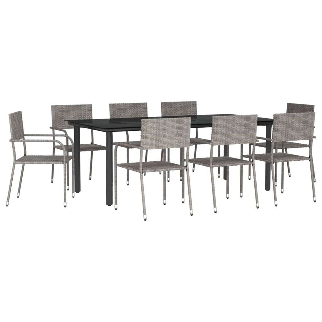 vidaXL Patio Dining Set Table and Chair Gray and Black Poly Rattan and Steel-4