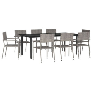 vidaXL Patio Dining Set Table and Chair Gray and Black Poly Rattan and Steel-4