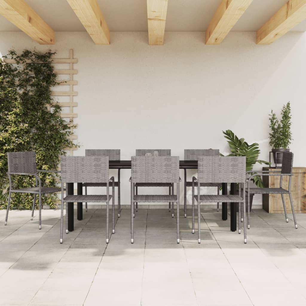 vidaXL Patio Dining Set Table and Chair Gray and Black Poly Rattan and Steel-6