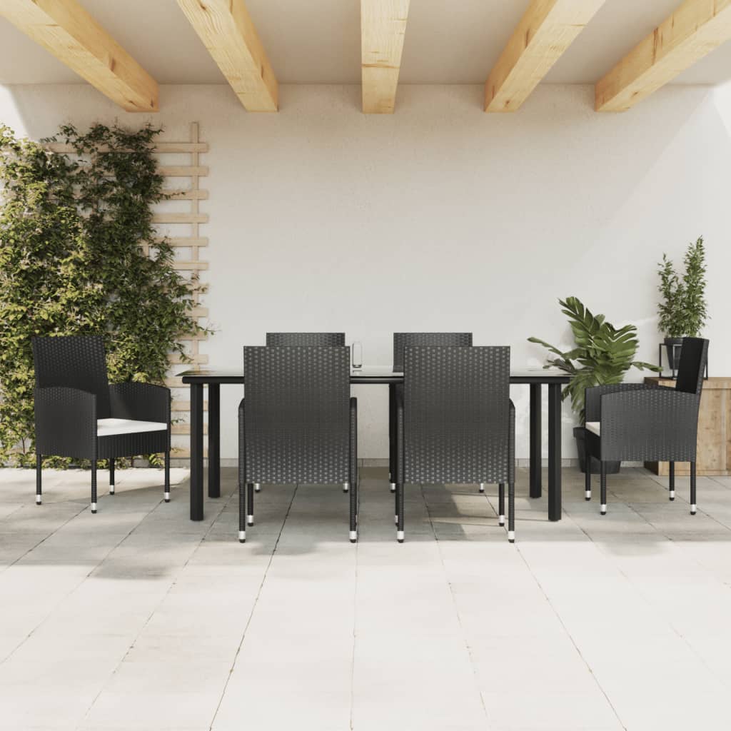 vidaXL Patio Dining Set Table and Chair Furniture Black Poly Rattan and Steel-6