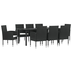 vidaXL Patio Dining Set Table and Chair Furniture Black Poly Rattan and Steel-1