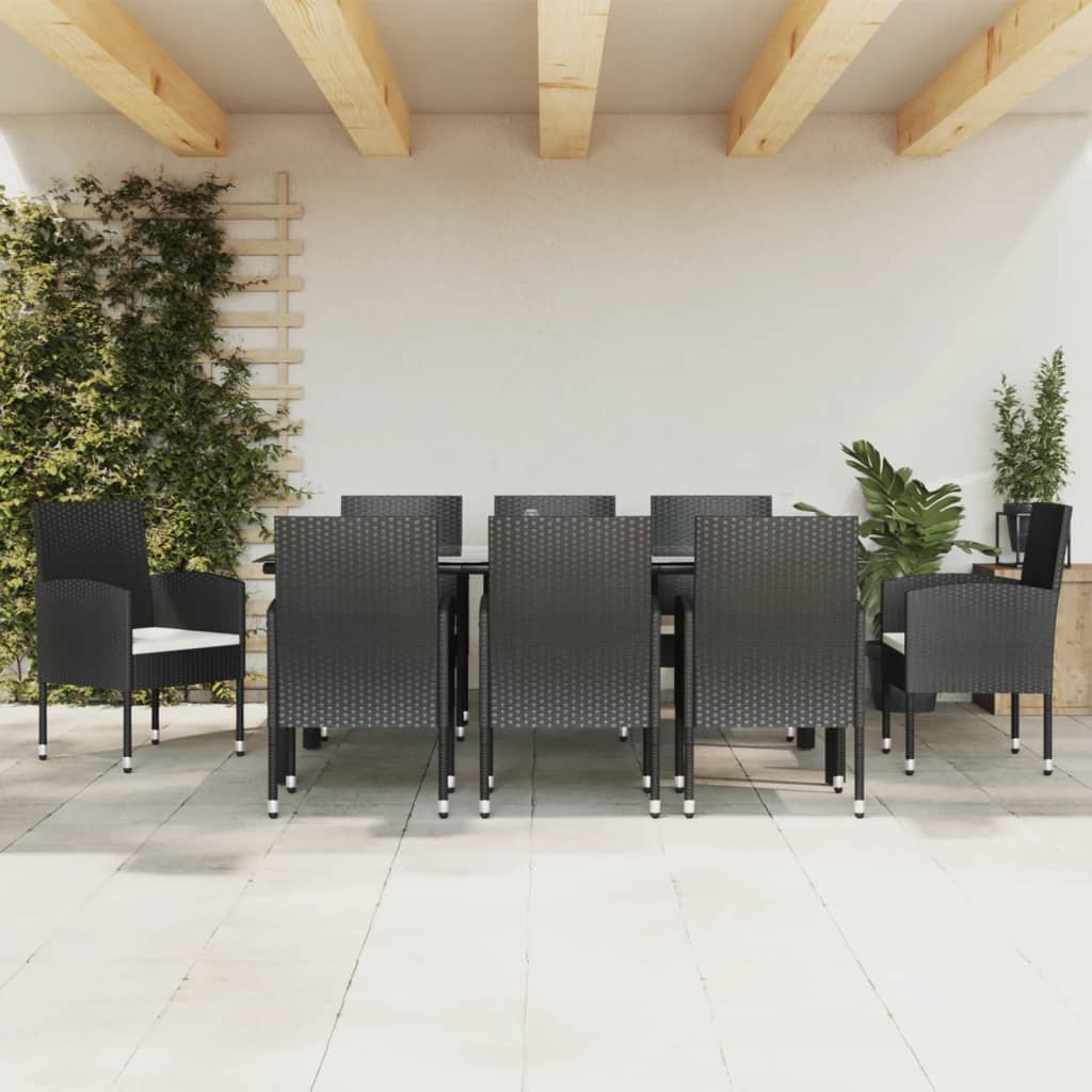 vidaXL Patio Dining Set Table and Chair Furniture Black Poly Rattan and Steel-5