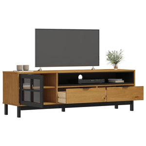 vidaXL TV Stand with Glass Door FLAM 62.2"x15.7"x19.7" Solid Wood Pine-0