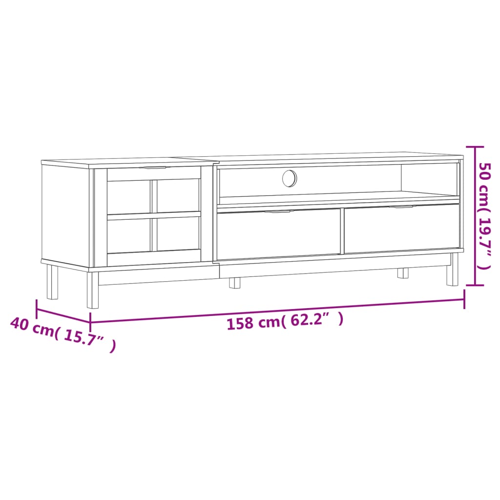 vidaXL TV Stand with Glass Door FLAM 62.2"x15.7"x19.7" Solid Wood Pine-5