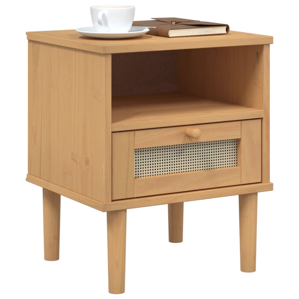 vidaXL Bedside Cabinet Furniture for Bedroom SENJA Rattan Look Solid Wood Pine-5