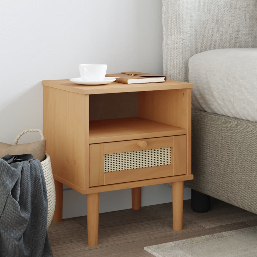 vidaXL Bedside Cabinet Furniture for Bedroom SENJA Rattan Look Solid Wood Pine-24