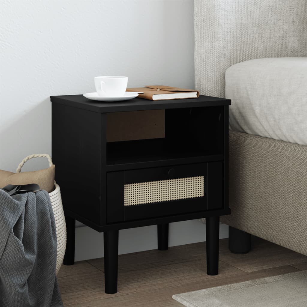 vidaXL Bedside Cabinet Furniture for Bedroom SENJA Rattan Look Solid Wood Pine-3