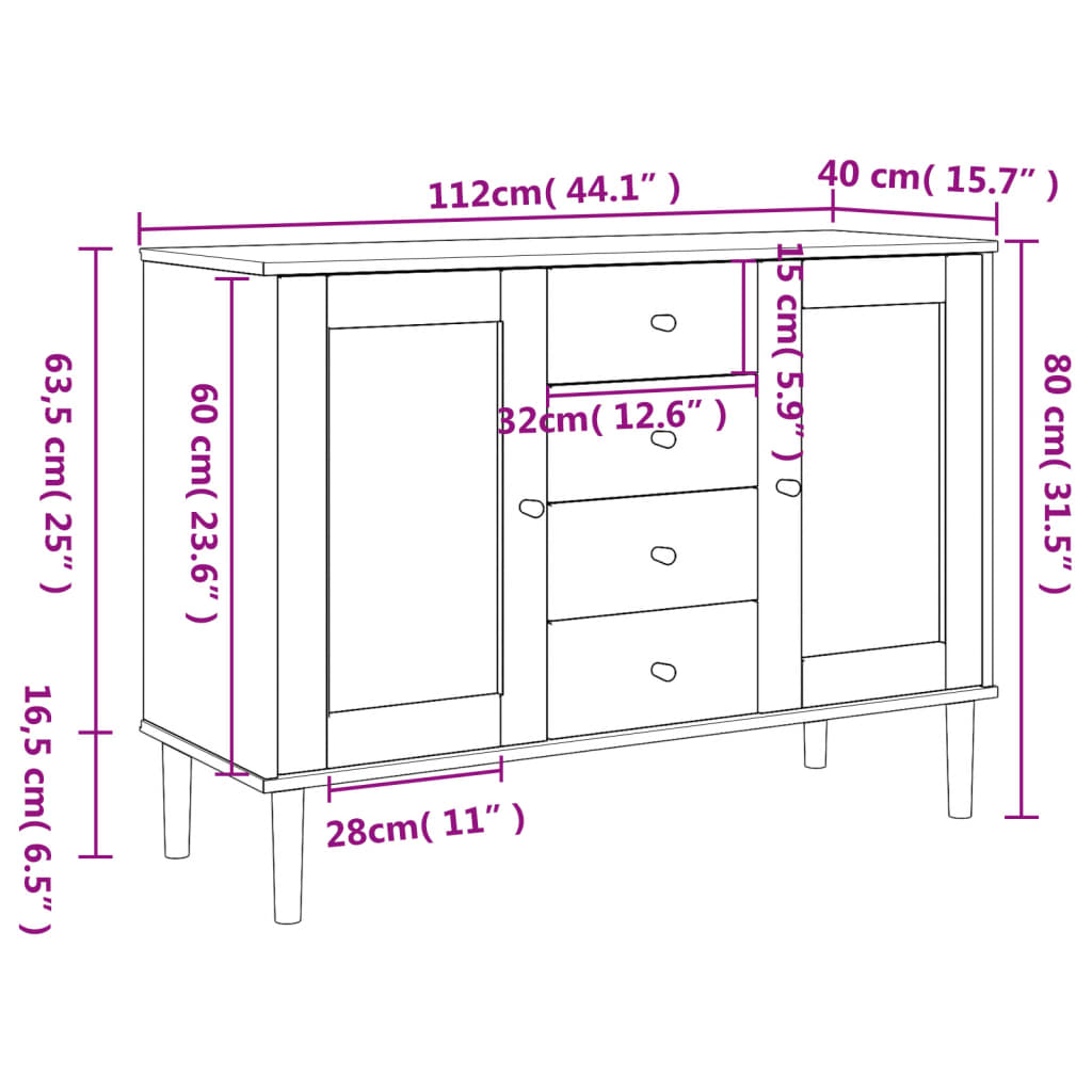 vidaXL Sideboard Buffet Storage Cabinet SENJA Rattan Look Solid Wood Pine-0