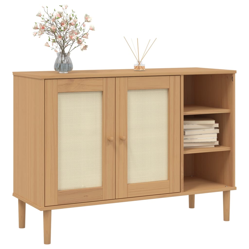 vidaXL Sideboard Buffet Storage Cabinet SENJA Rattan Look Solid Wood Pine-4