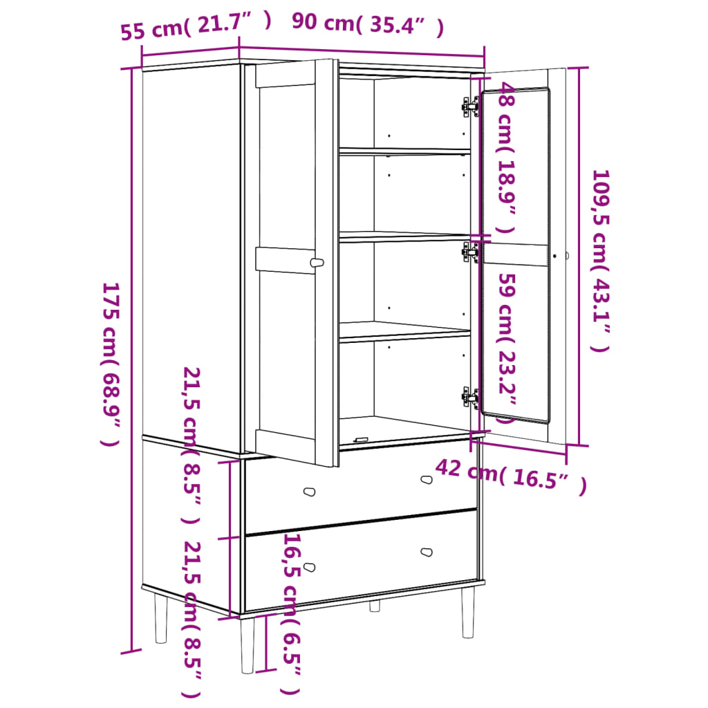 vidaXL Wardrobe Storage Cabinet Cupboard SENJA Rattan Look Solid Wood Pine-22