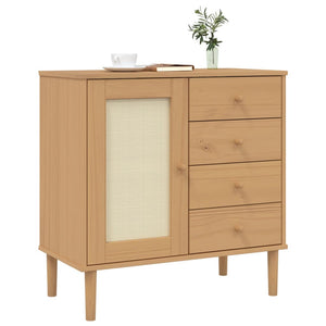 vidaXL Sideboard Storage Cupboard Furniture SENJA Rattan Look Solid Wood Pine-1