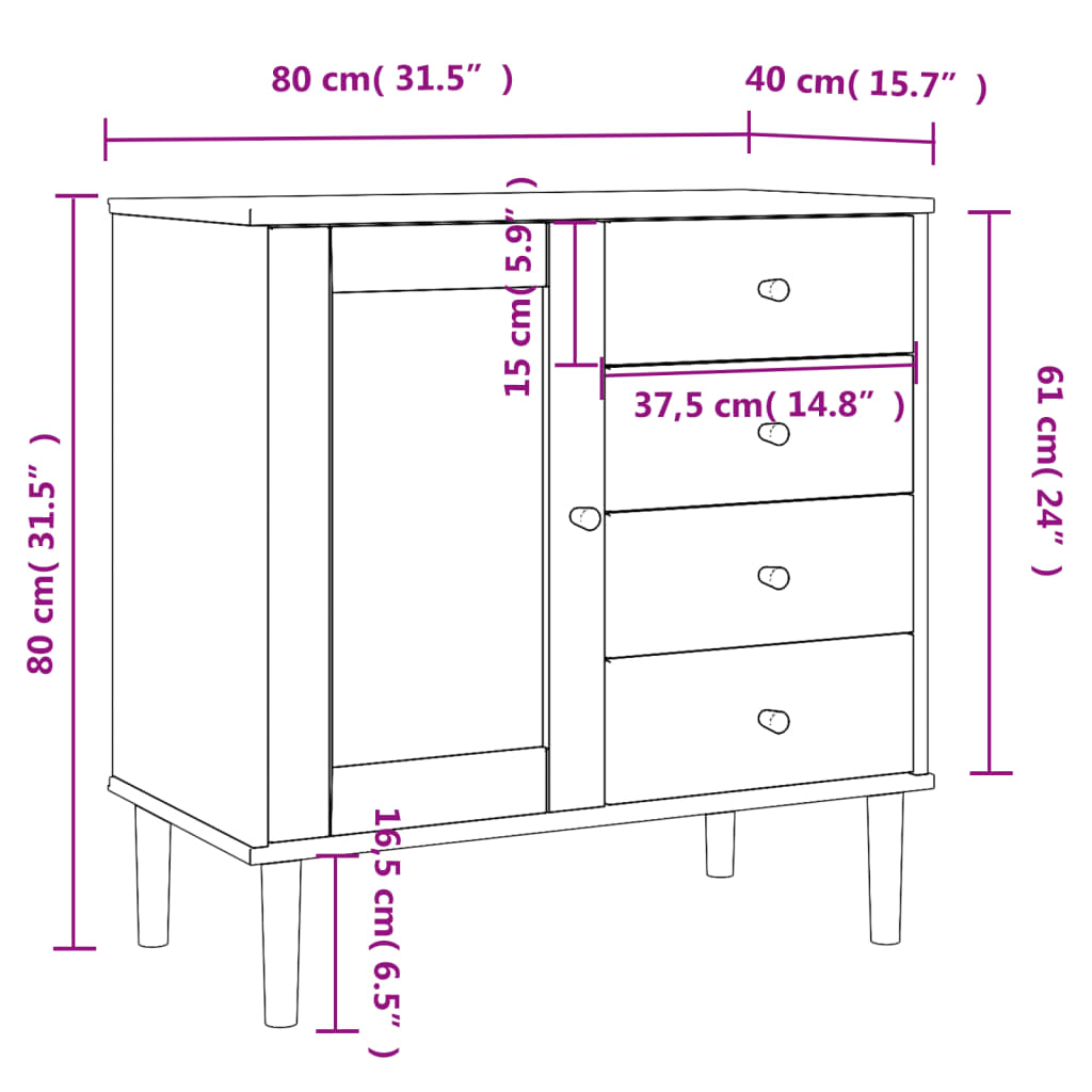 vidaXL Sideboard Storage Cupboard Furniture SENJA Rattan Look Solid Wood Pine-18