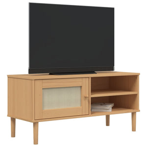 vidaXL TV Stand Entertainment Center Console SENJA Rattan Look Solid Wood Pine-1