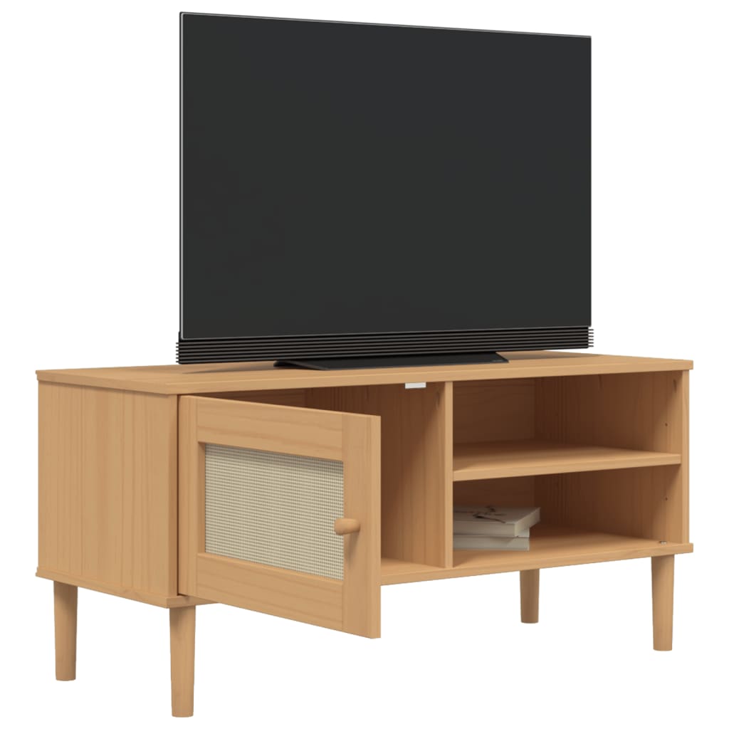 vidaXL TV Stand Entertainment Center Console SENJA Rattan Look Solid Wood Pine-4