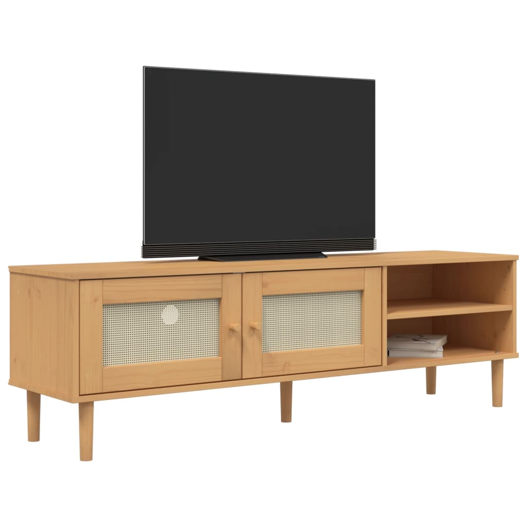 vidaXL TV Stand Entertainment Center Console SENJA Rattan Look Solid Wood Pine-5