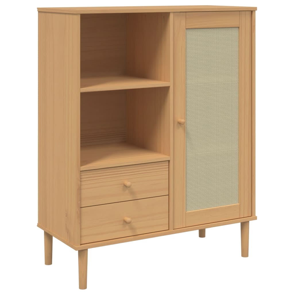 vidaXL Highboard Tall Storage Side Cabinets SENJA Rattan Look Solid Wood Pine-24