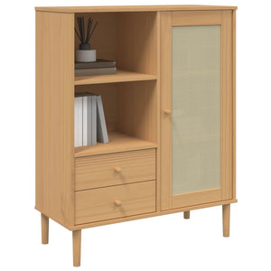 vidaXL Highboard Tall Storage Side Cabinets SENJA Rattan Look Solid Wood Pine-3