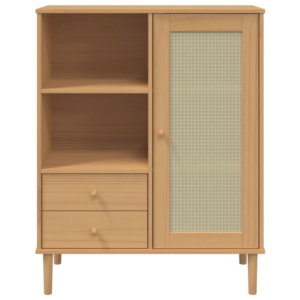 vidaXL Highboard Tall Storage Side Cabinets SENJA Rattan Look Solid Wood Pine-9