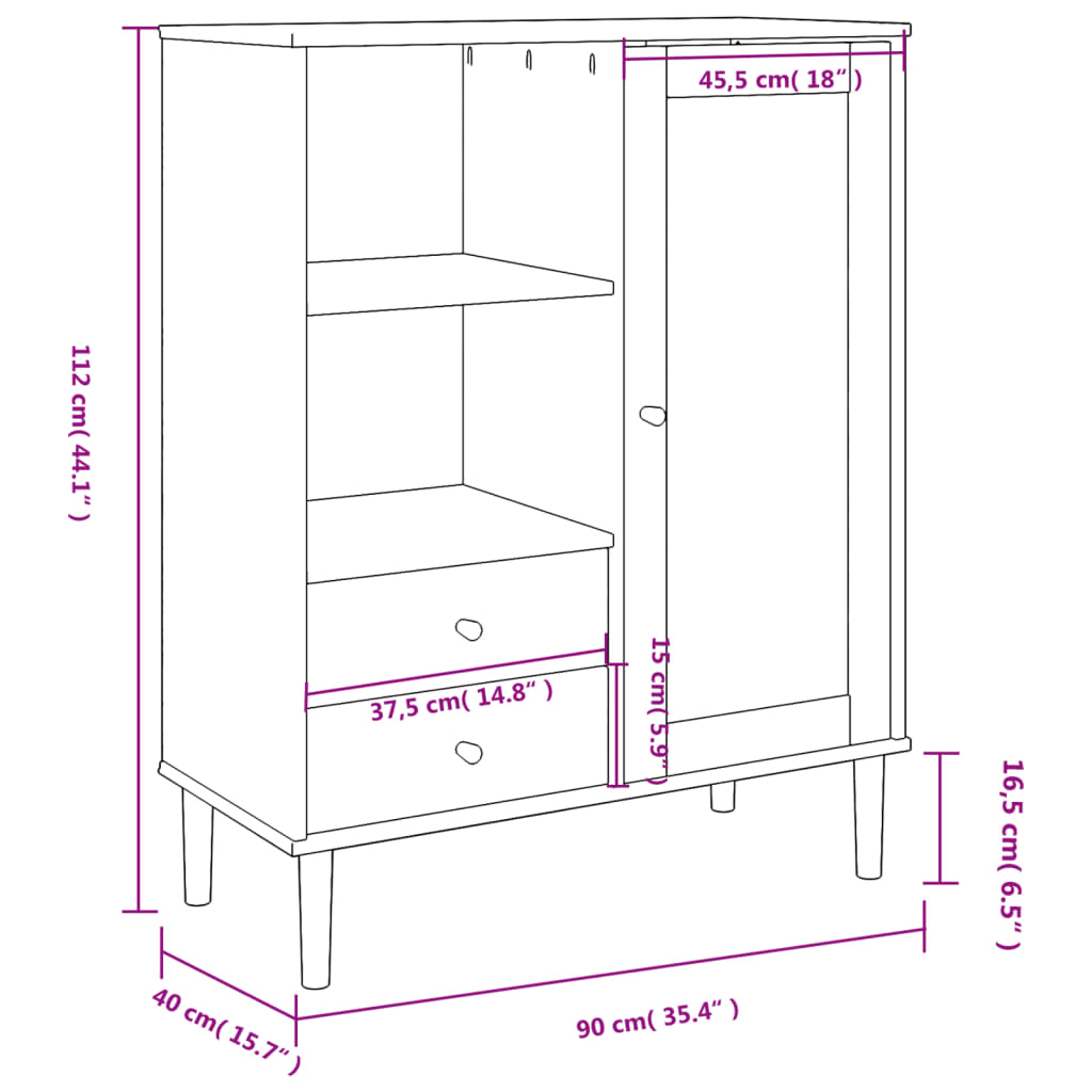 vidaXL Highboard Tall Storage Side Cabinets SENJA Rattan Look Solid Wood Pine-0